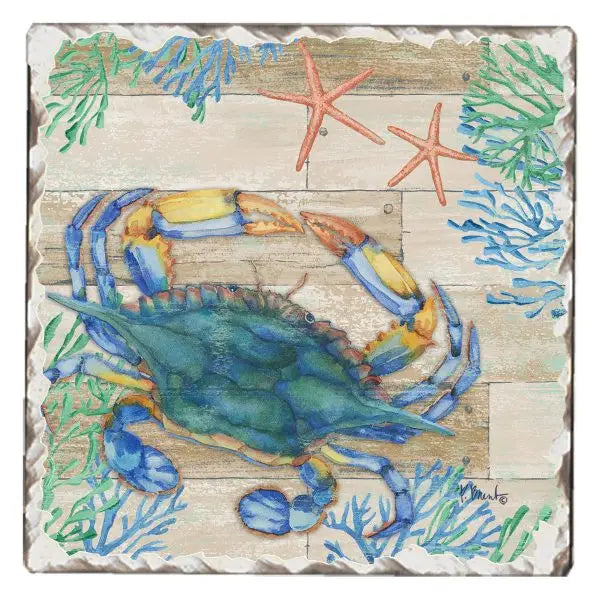 Crab Life Absorbent Stone Tumbled Tile Coaster