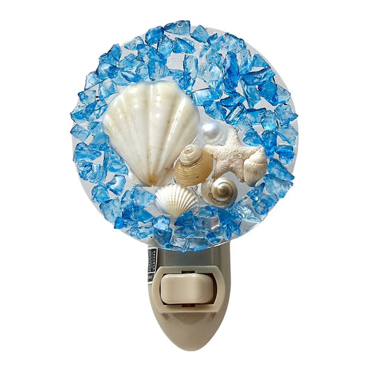 Deep Blue Seashell Round Led Boxed Night Light