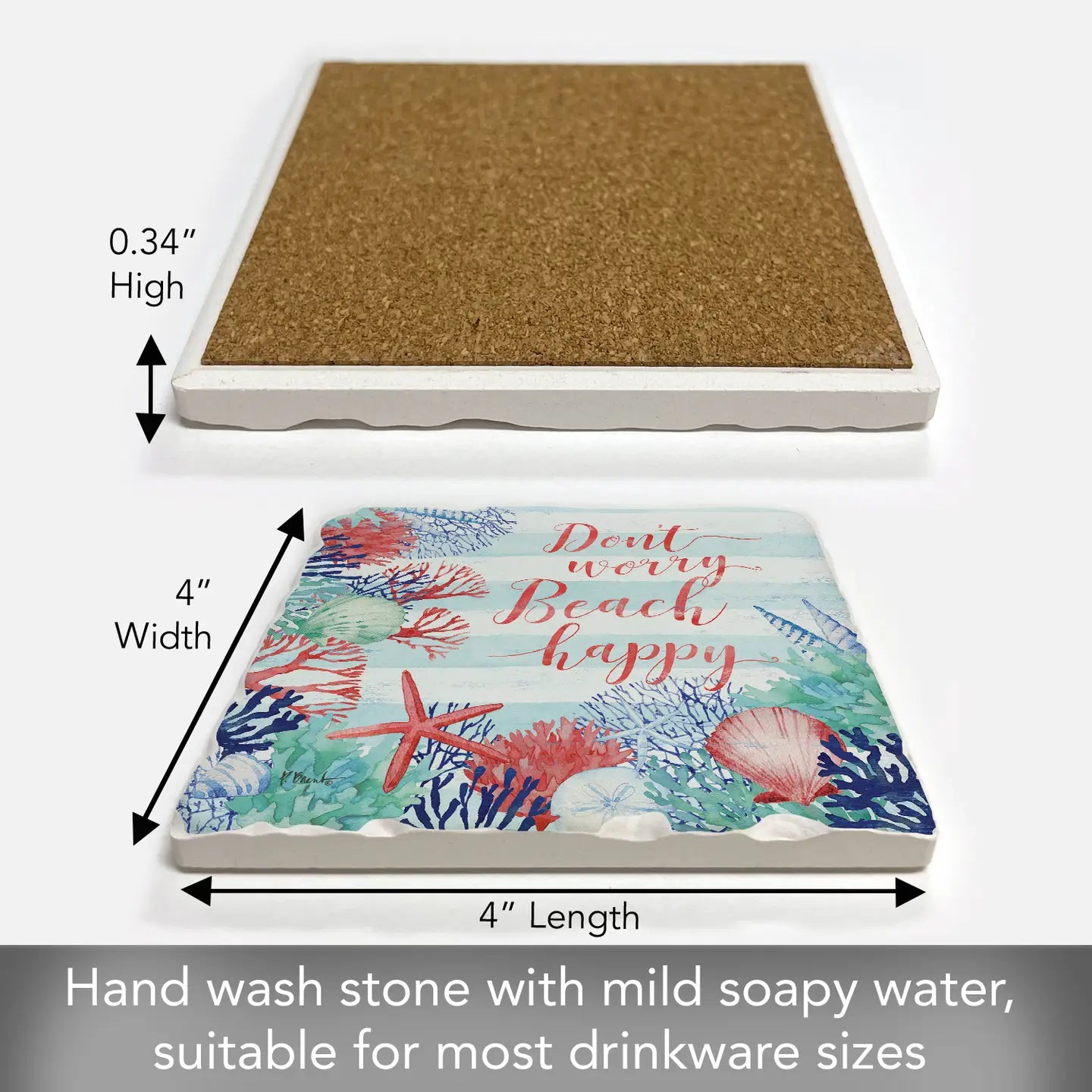 "Beach Happy" Absorbent Tumbled Tile Coaster