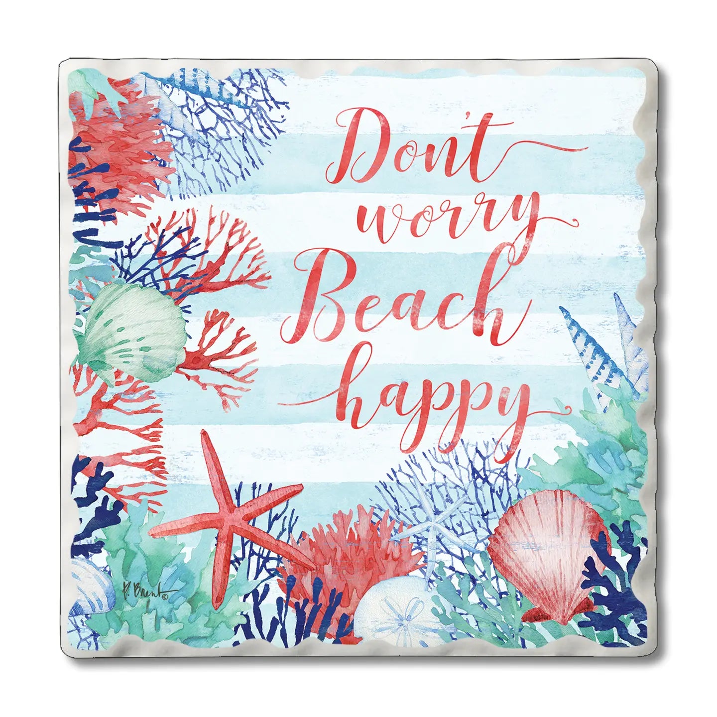"Beach Happy" Absorbent Tumbled Tile Coaster