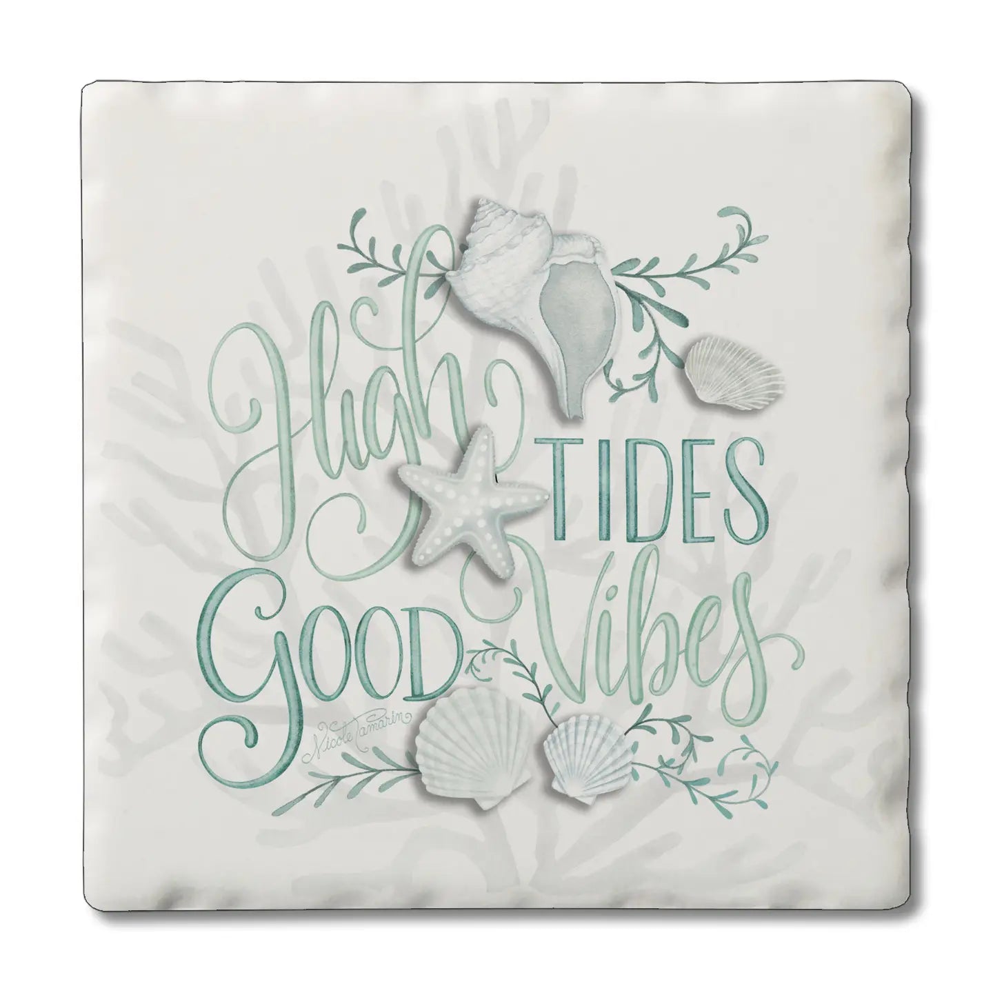 High Tides Title- Absorbent Tumbled Tile Coaster