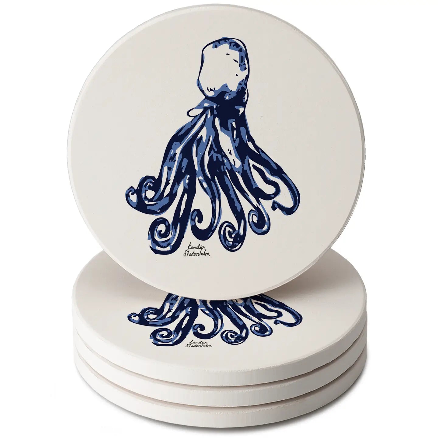 "Indigo Octopus" Round Absorbent Stone Coaster