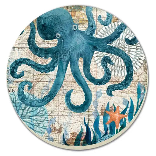 Monterey Bay Octopus Round Absorbent Stone Coaster