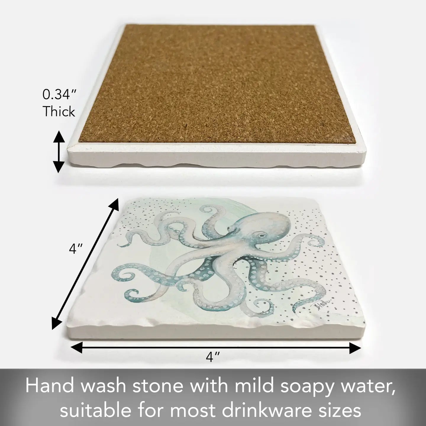 "Octopus" Absorbent Stone Tumbled Tile Coaster