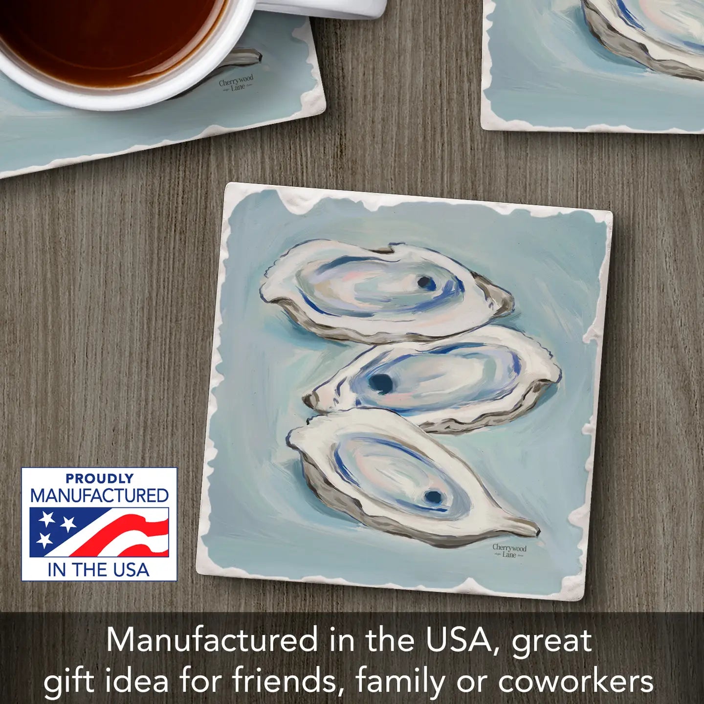 "Oysters Galore" Absorbent Tumbled Tile Coaster