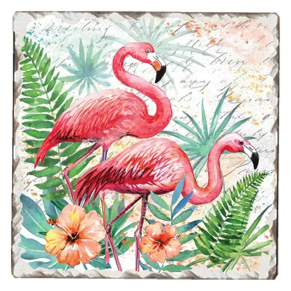 Pink Pair Absorbent Stone Tumbled Tile Coaster