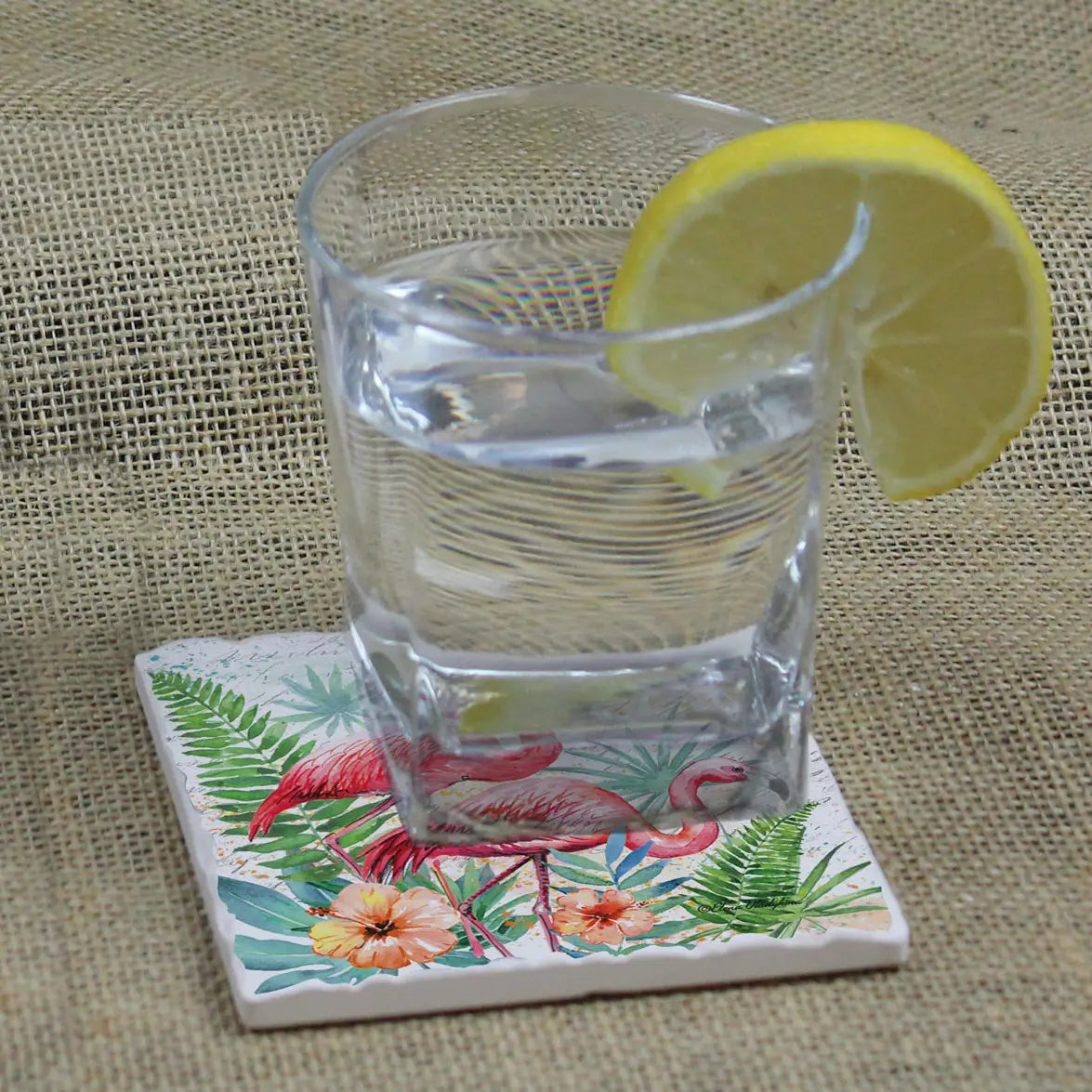 Pink Pair Absorbent Stone Tumbled Tile Coaster
