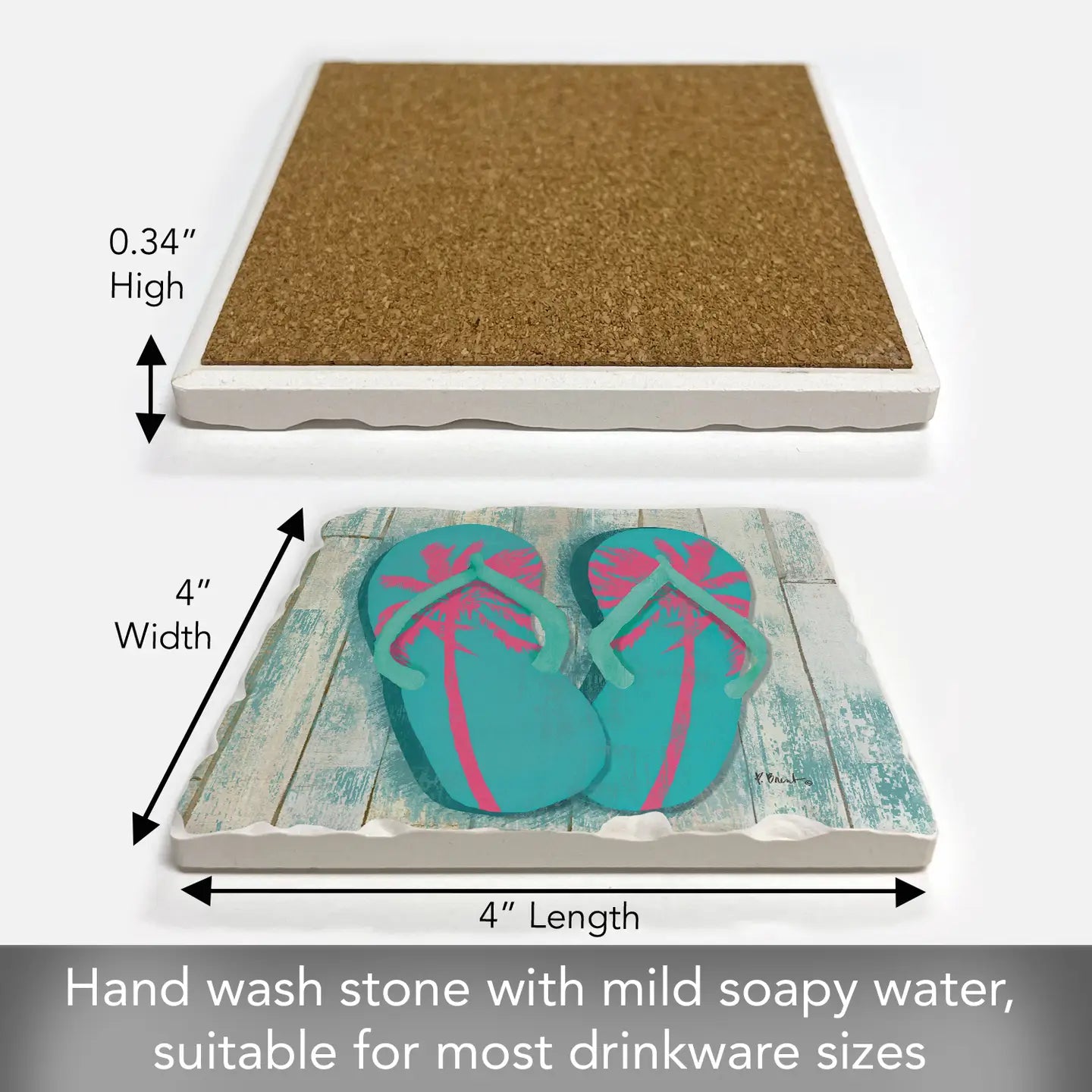 "Pompano Sandals" Absorbent Tumbled Tile Coaster