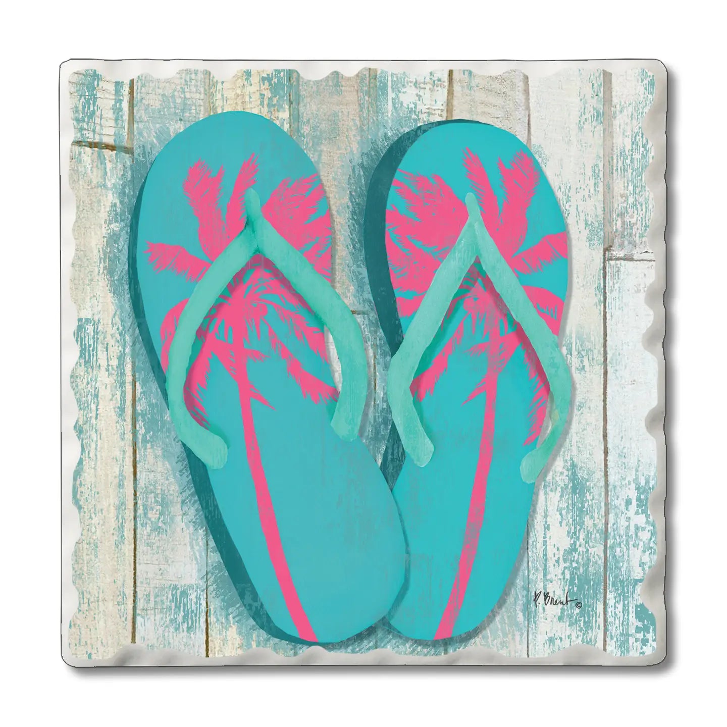 "Pompano Sandals" Absorbent Tumbled Tile Coaster
