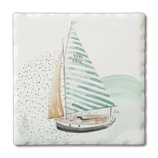 Sailboat Absorbent Stone Tumbled Tile Coaster