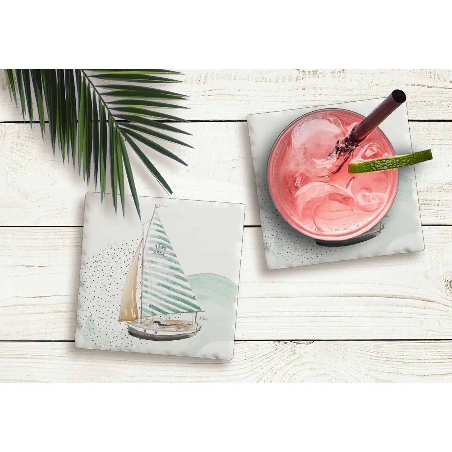 Sailboat Absorbent Stone Tumbled Tile Coaster