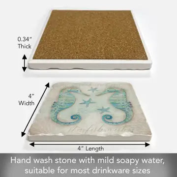 "Seahorses" Absorbent Tumbled Tile Coaster