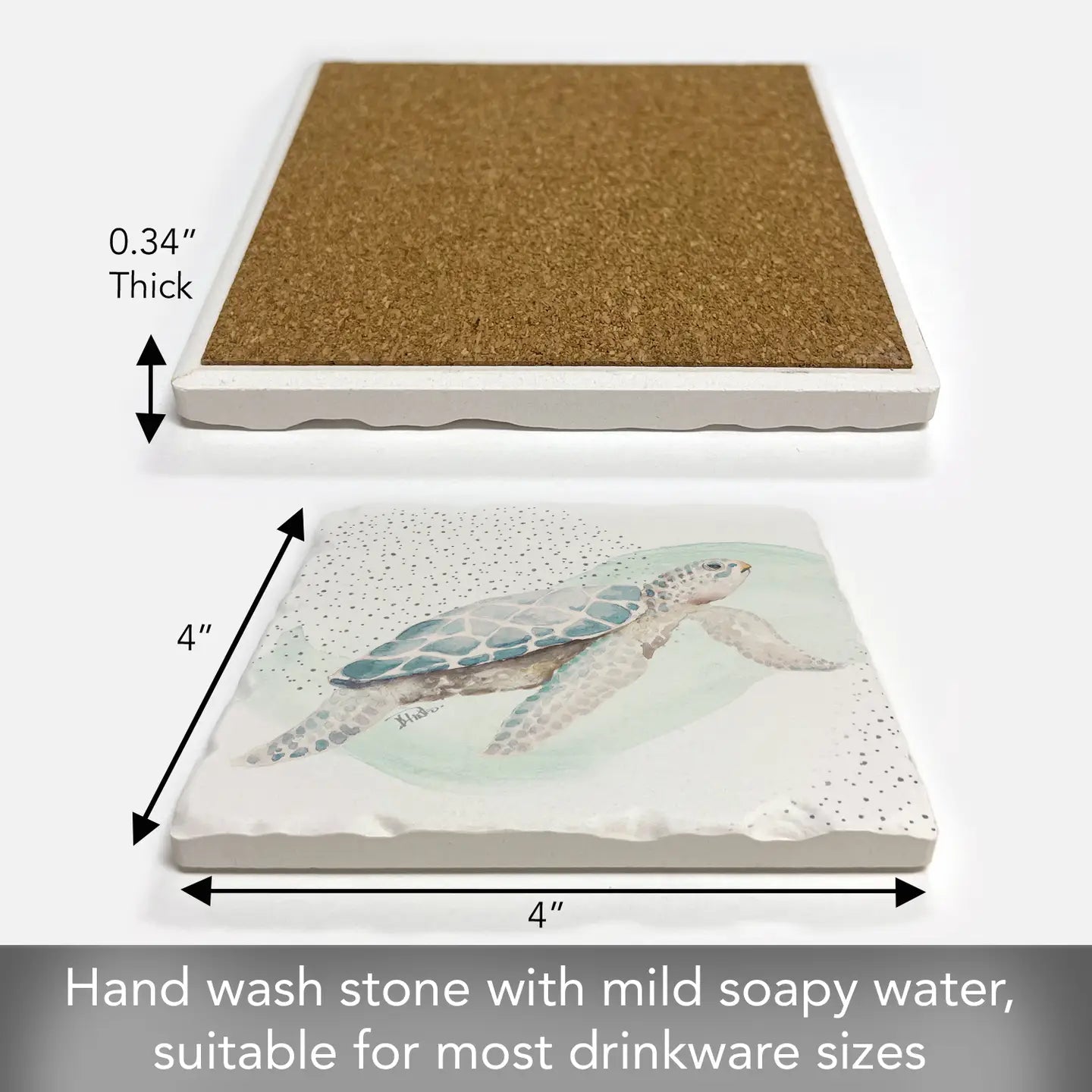 "Sea Turtle" Absorbent Stone Tumbled Tile Coaster