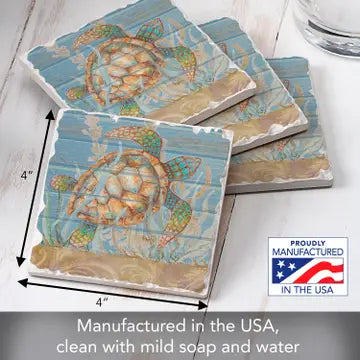 "Sea Turtle Swim" Tumbled Tile Coaster Set