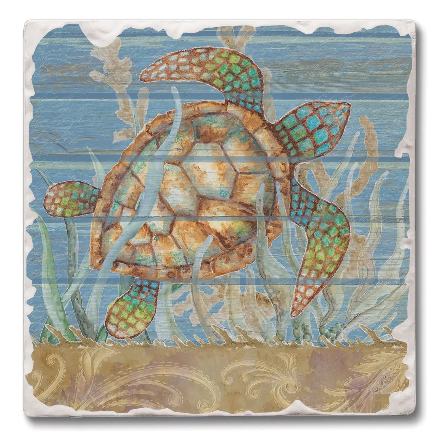 "Sea Turtle Swim" Tumbled Tile Coaster Set