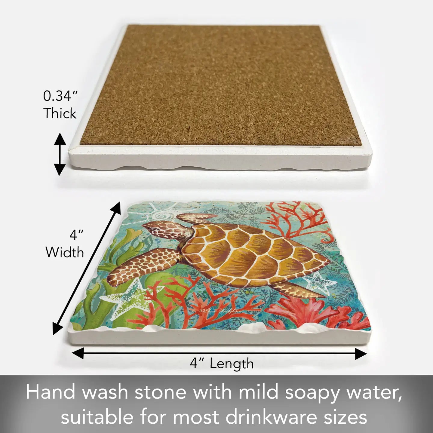 "Sea Turtle Swim" Tumbled Tile Stone Coaster