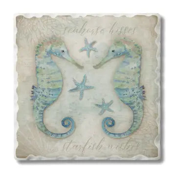 "Seahorses" Absorbent Tumbled Tile Coaster
