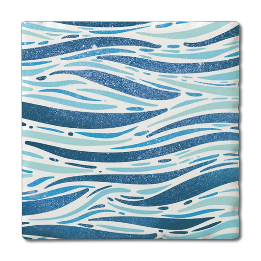 "Sparkling Waves" Absorbent Tumbled Tile Coaster