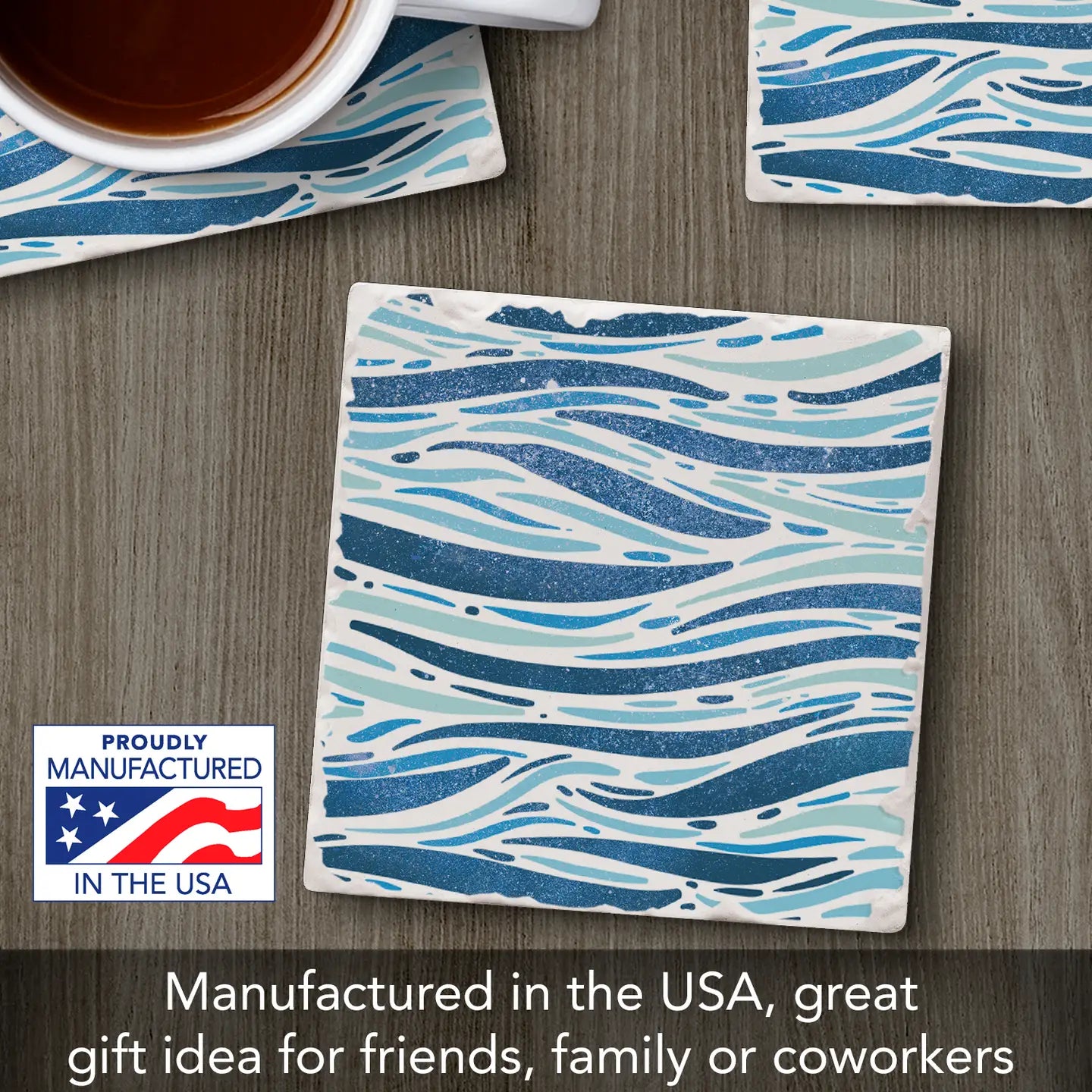 "Sparkling Waves" Absorbent Tumbled Tile Coaster