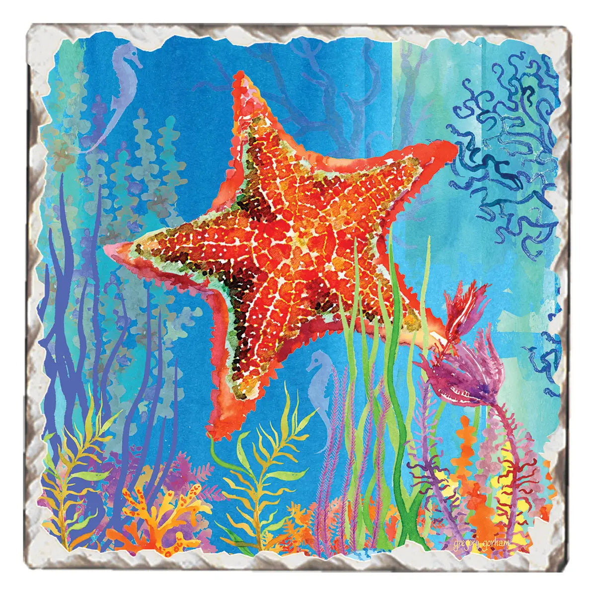 "Starfish Dream" Tumbled Tile Stone Coaster