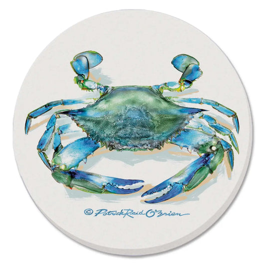 Teal Crab Round Absorbent Stone Coaster