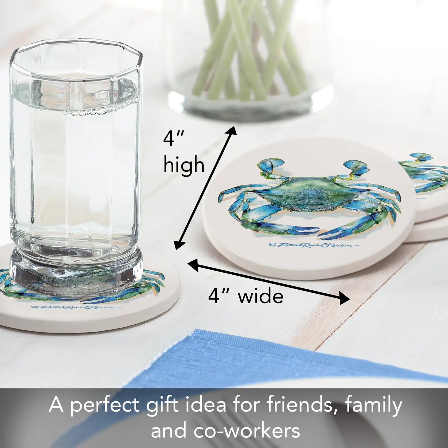 Teal Crab Round Absorbent Stone Coaster