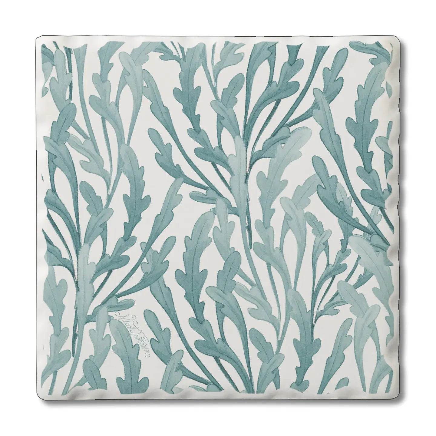 Teal Seaweed Absorbent Stone Tumbled Tile Coaster