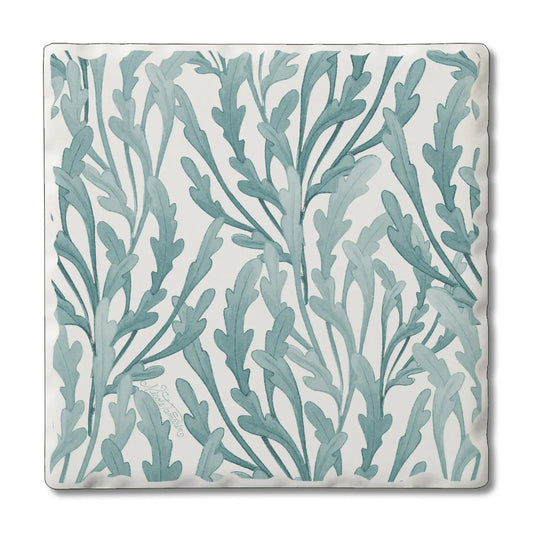 Teal Seaweed Absorbent Stone Tumbled Tile Coaster
