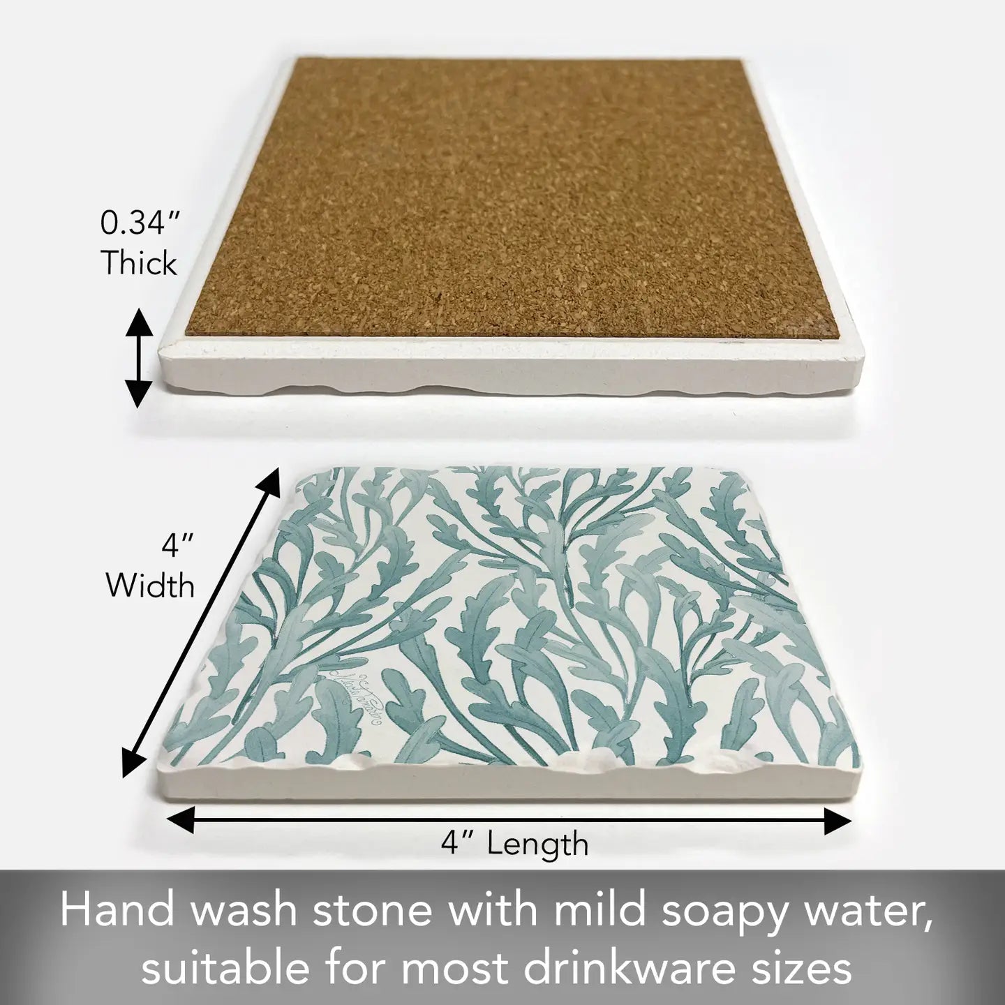 Teal Seaweed Absorbent Stone Tumbled Tile Coaster