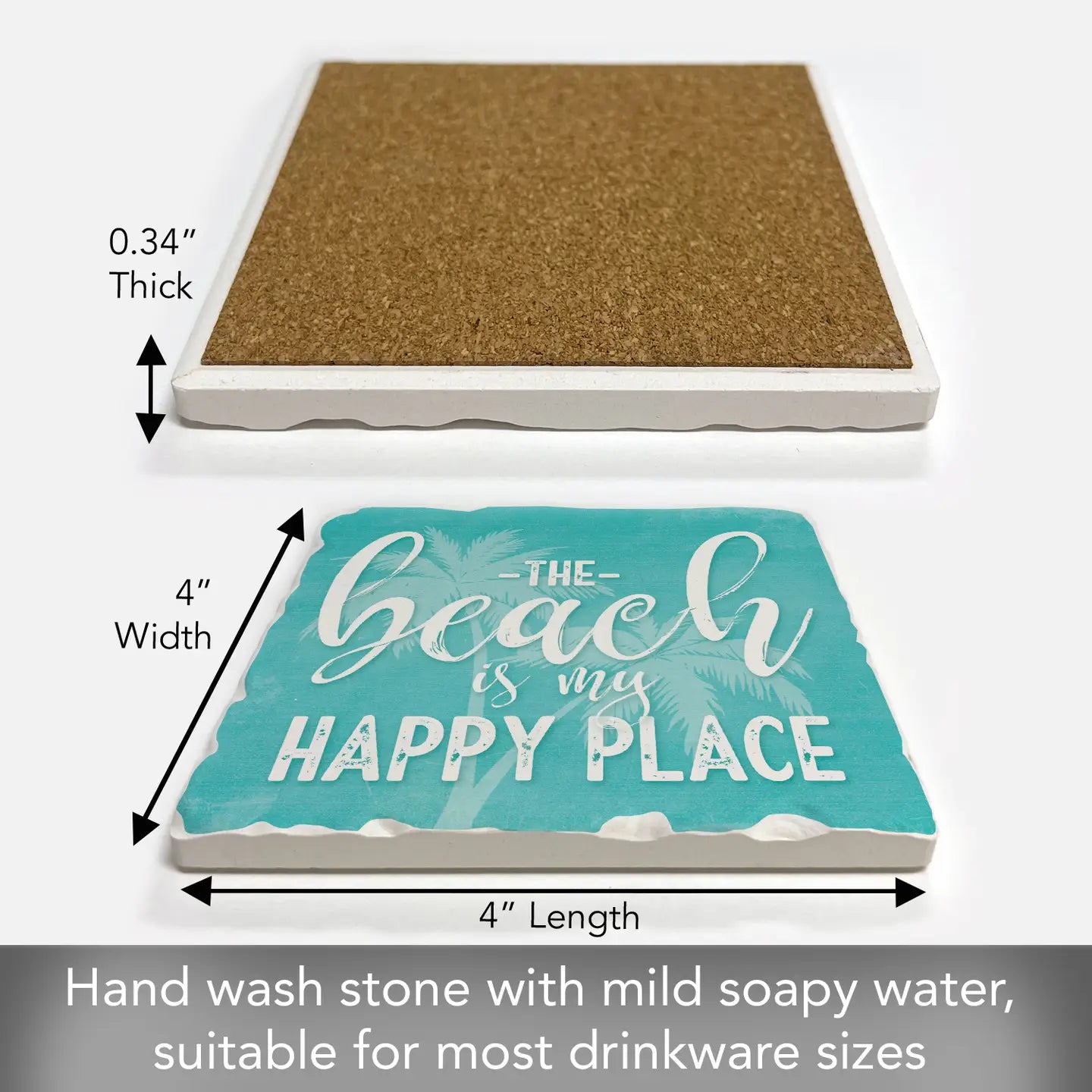 "My Happy Place" Absorbent Tumbled Tile Coaster