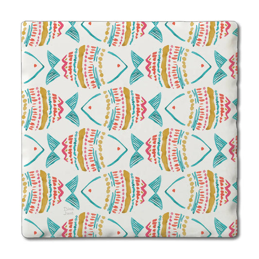 "Tropical Fish" Absorbent Tumbled Tile Coaster