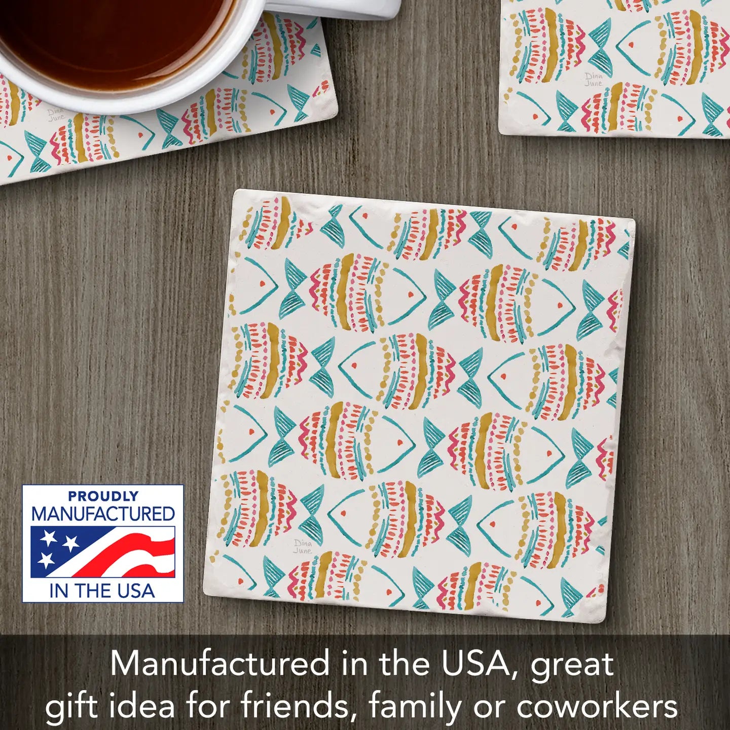 "Tropical Fish" Absorbent Tumbled Tile Coaster