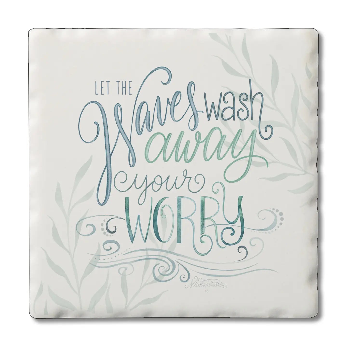 Waves Wash Away Absorbent Stone Tumbled Tile Coaster