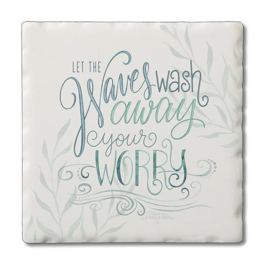 Waves Wash Away Absorbent Stone Tumbled Tile Coaster
