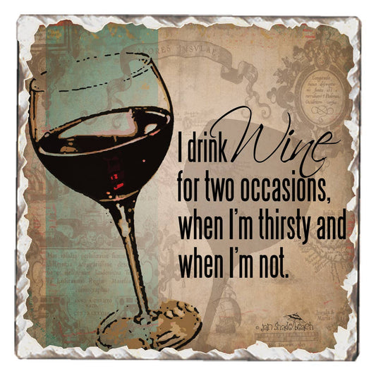"Drink Wine" Single Absorbent Tumbled Tile Coaster