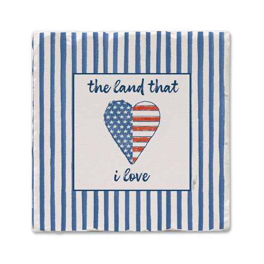 "USA Cuties-Heart" Single Absorbent Tumbled Tile Coaster