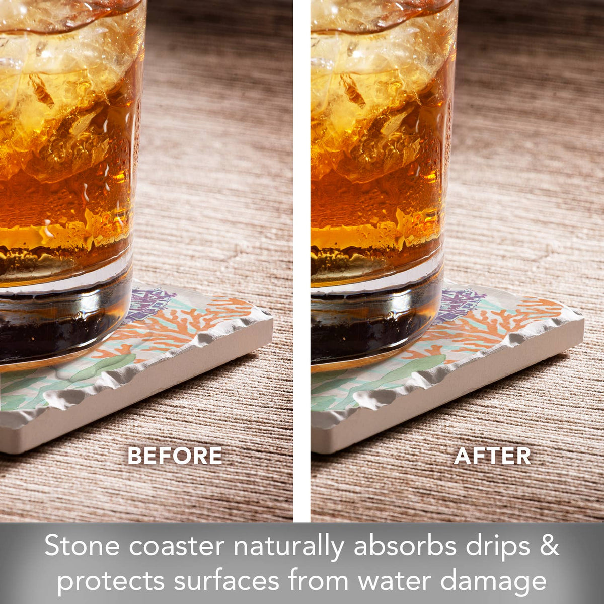 "Salt & Sea-Seahorse" Single Absorbent Tumbled Tile Coaster