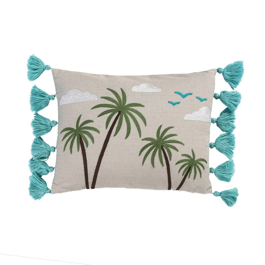 Beach Days Palm Tassel Pillow