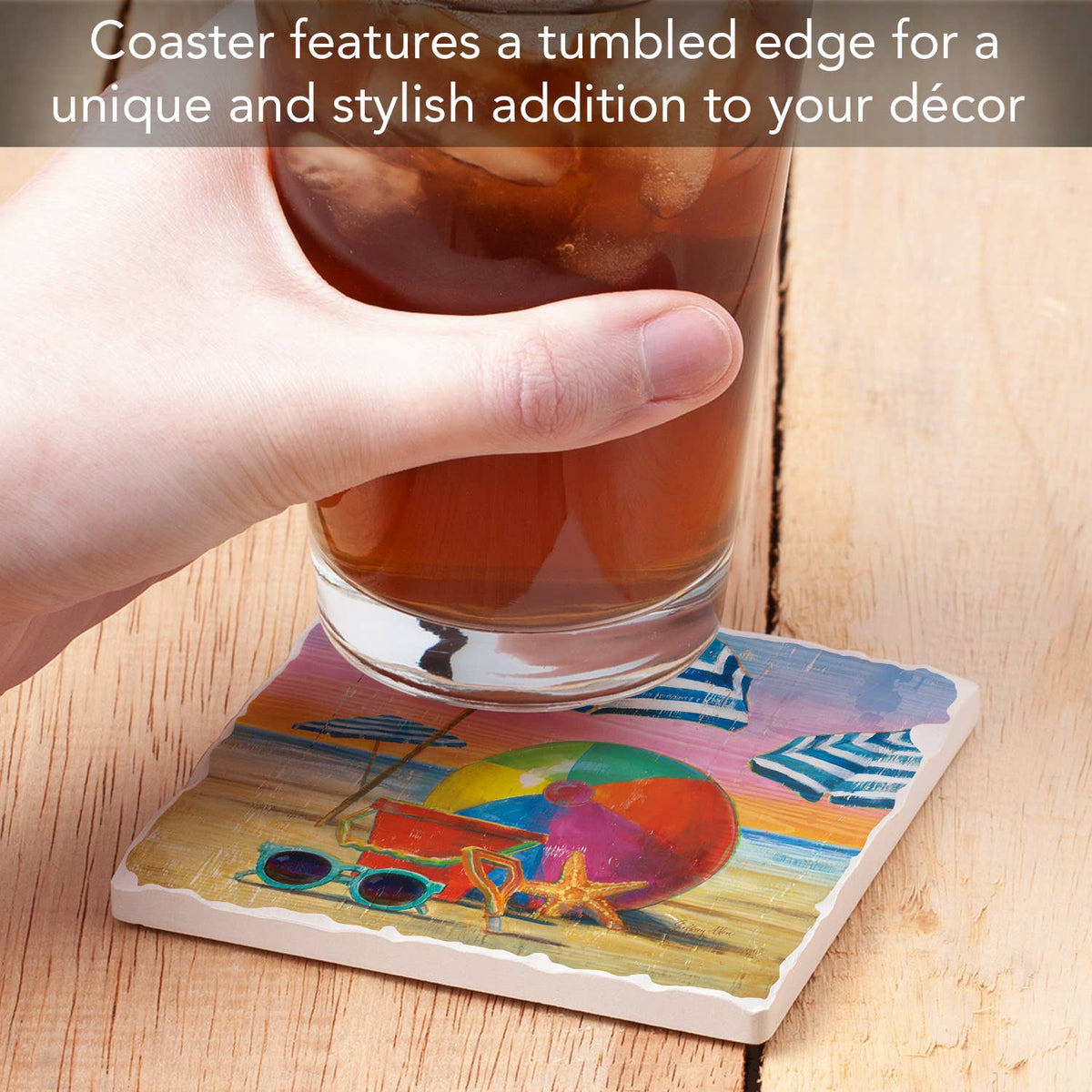 "Beach Ball" Single Tumbled Tile Coaster