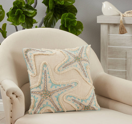 Throw Pillow With Embroidered Starfish Design