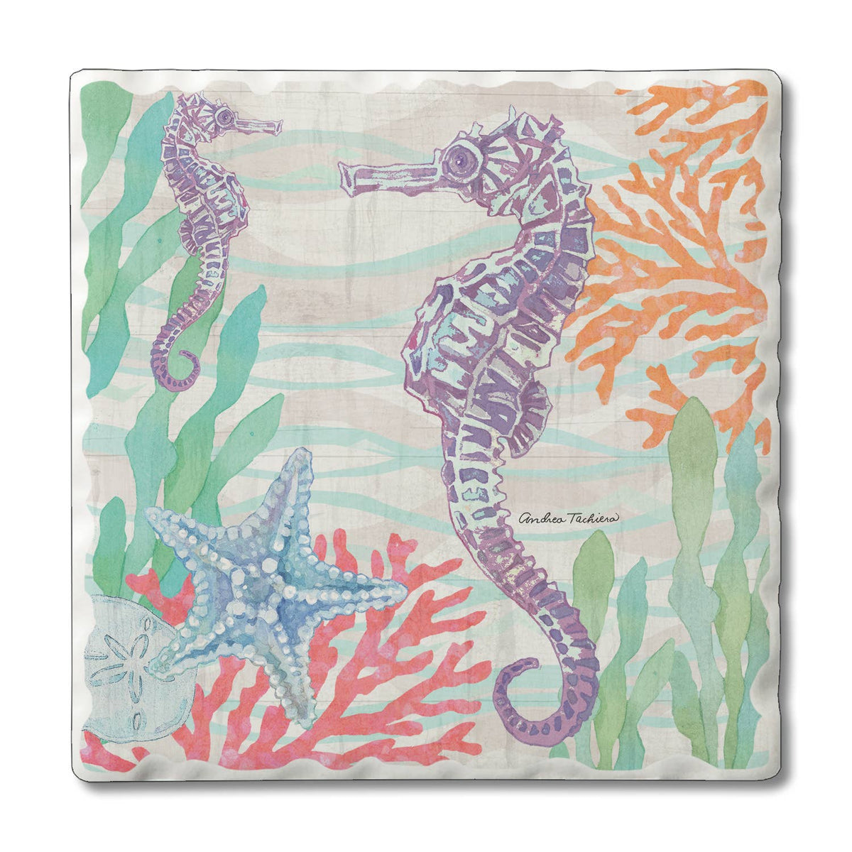 "Salt & Sea-Seahorse" Single Absorbent Tumbled Tile Coaster