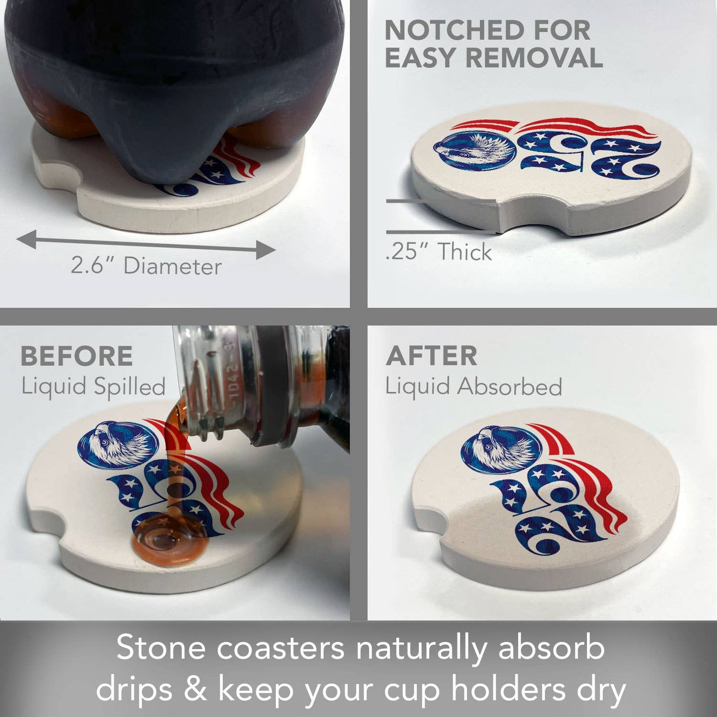 "Celebrate 250" Absorbent Stone Car Coaster 1pk