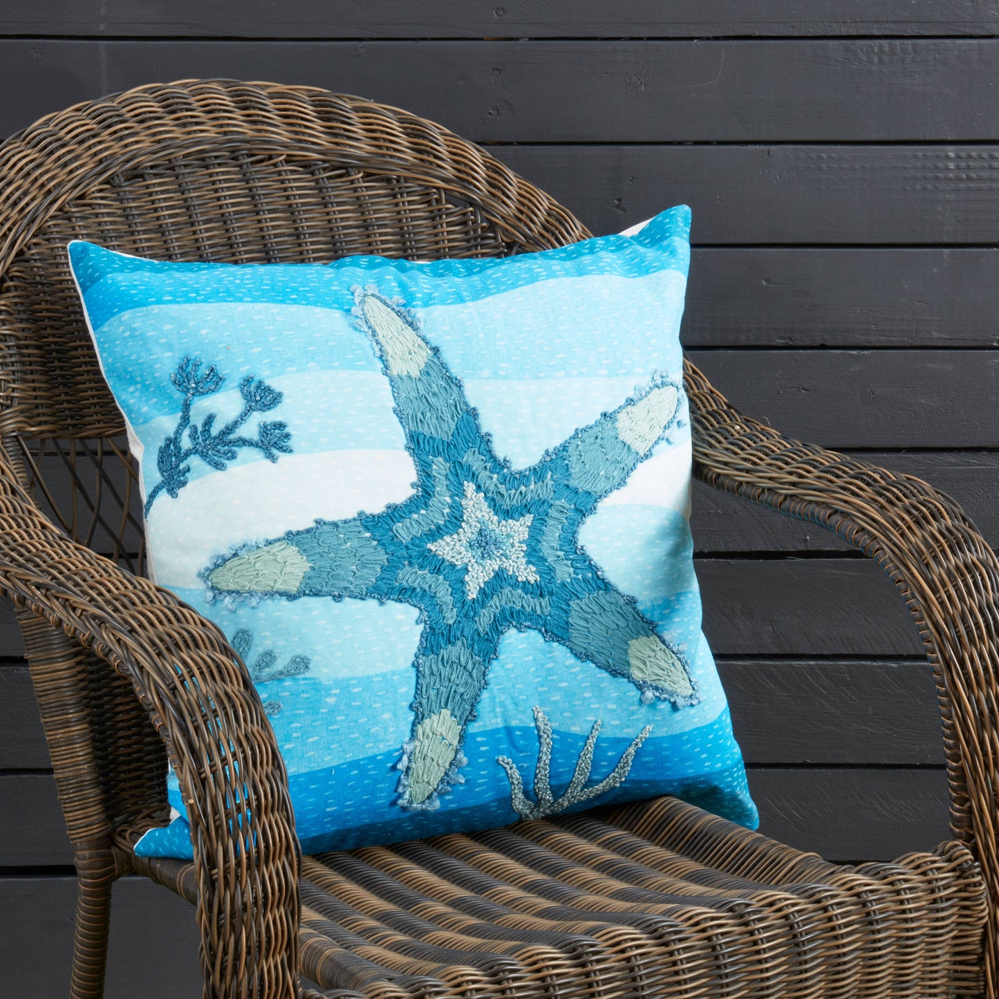 Outdoor Embroidered Starfish Pillow