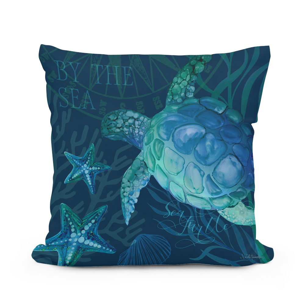 Pillow - Turtle in Deep Sea - indoor / outdoor cushion
