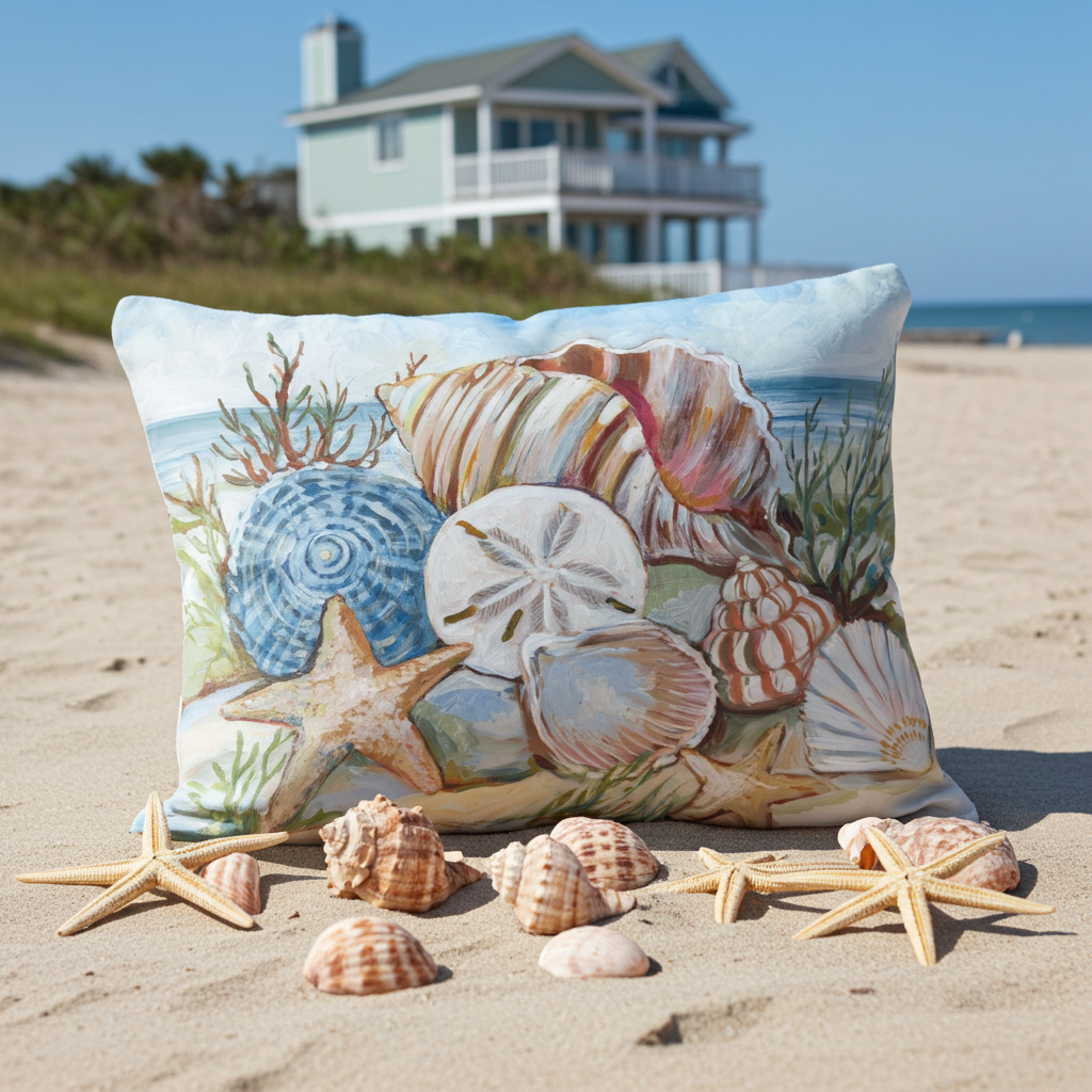 Pillow - Coastal Shells - indoor / outdoor cushion