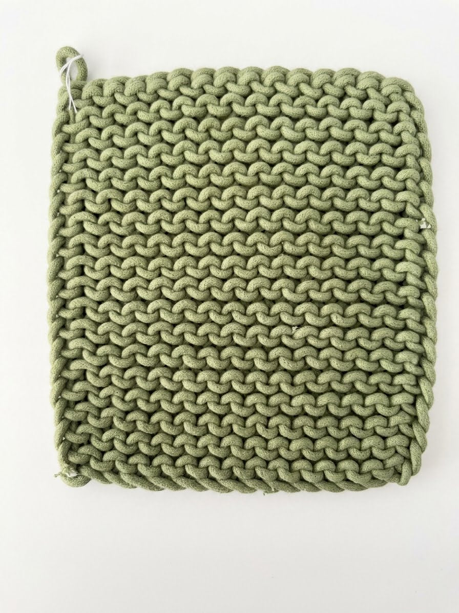 Handwoven Cotton Potholder & Trivet – Sage Green