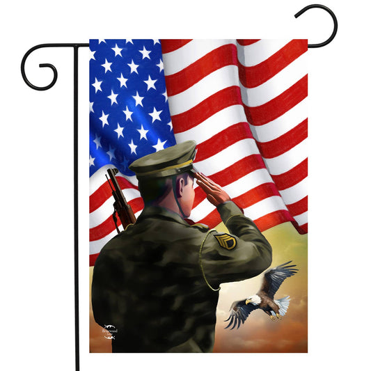 Saluting Soldier Garden Flag