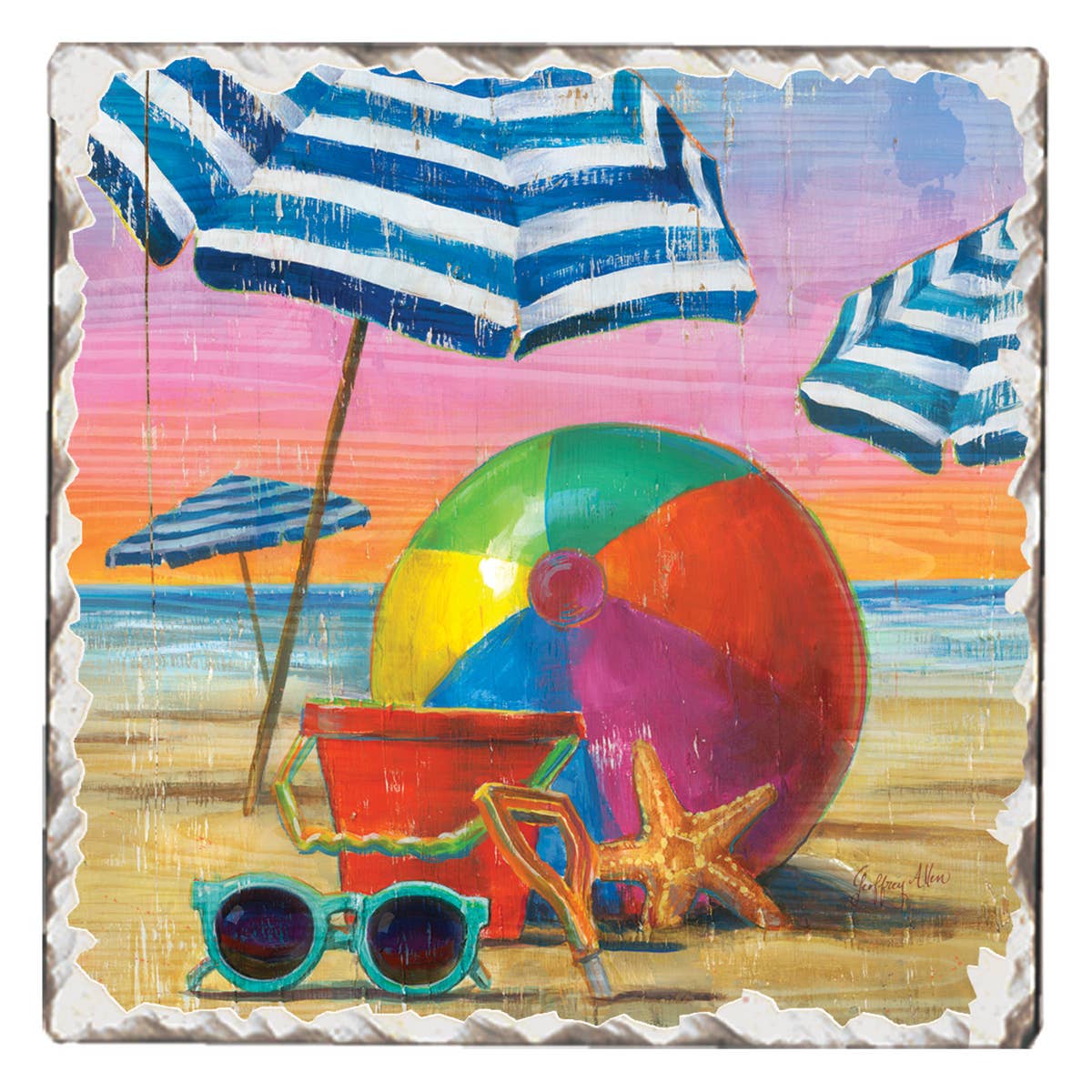 "Beach Ball" Single Tumbled Tile Coaster