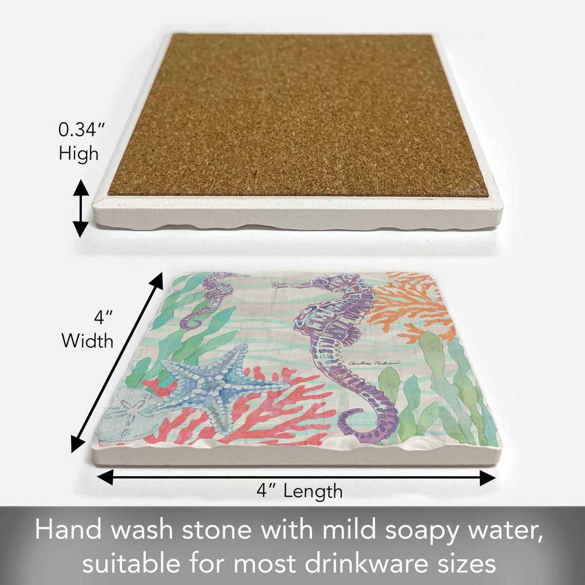 "Salt & Sea-Seahorse" Single Absorbent Tumbled Tile Coaster