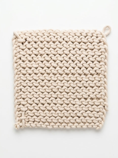 Handwoven Cotton Trivet Potholder in Cream